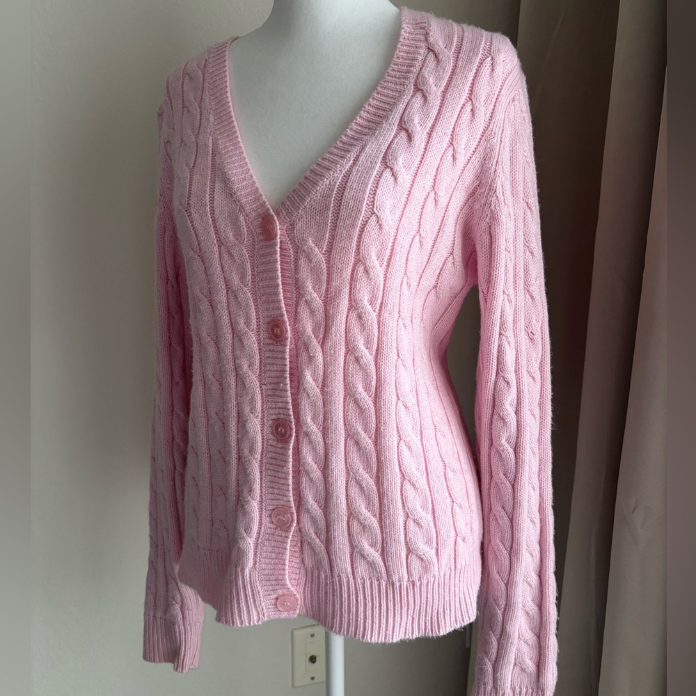 Chadwick's Real Comfort Baby Pink Cable Knit Women's Sweater, size M